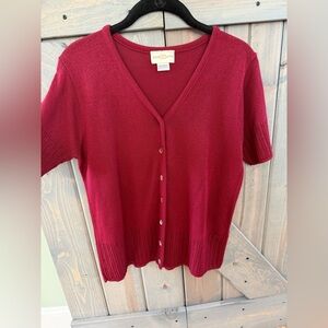 Vintage 90s Jaclyn Smith Short Sleeve Button Front Knit Cardigan Red Size M